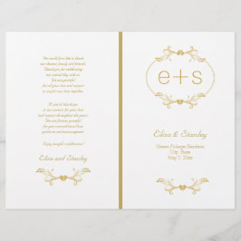 Goud lijst en initialen gevouwen trouwprogramma