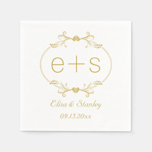 Goud lijst en initialen goudbruinkoolmonogram servet (Voorkant)