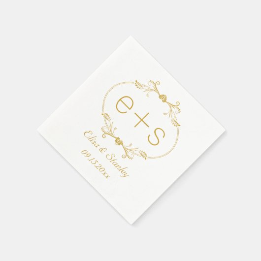 Goud lijst en initialen goudbruinkoolmonogram servet (Hoek)