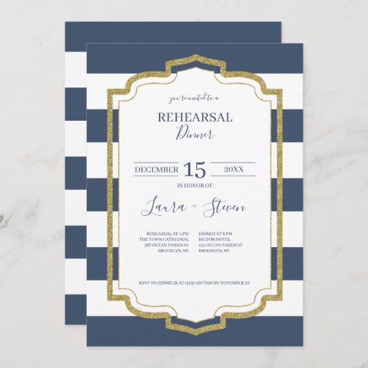 Goud Lijst en marinestrips Kaart (Voorkant / Achterkant)