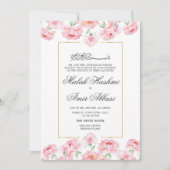 Goud Lijst en Roze Bloemen Islamitisch Moslim Brui Kaart (Voorkant)