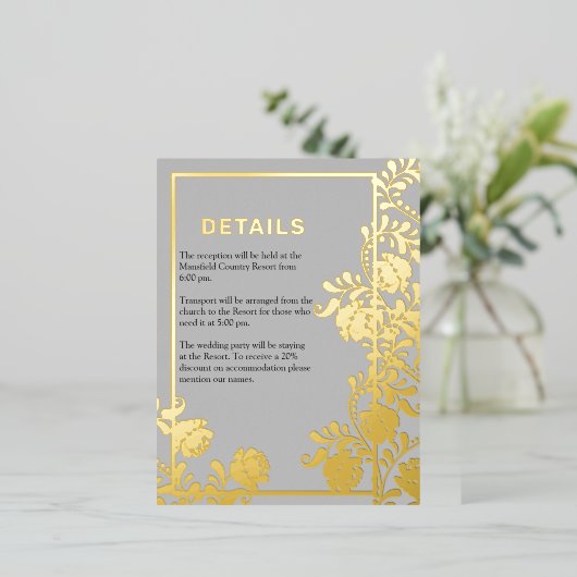 Goud Lijst en vergulde schoonheid bruiloft details Folie Uitnodiging Briefkaart (Staand Voorkant)