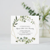 Goud Lijst Eucalyptus Kalligrafie Vierkant Bruilof Kaart (Staand voorkant)