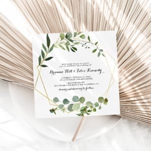 Goud Lijst Eucalyptus Kalligrafie Vierkant Bruilof Kaart