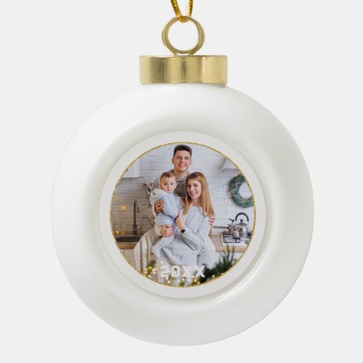 Goud Lijst Familie Foto Kerst Ornament (Voorkant)