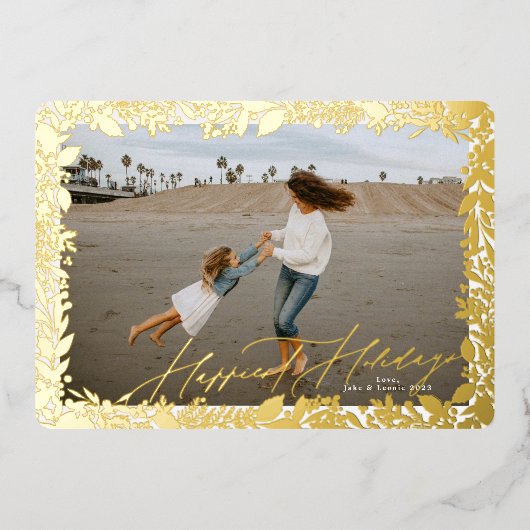 Goud Lijst feestelijke kerst traditioneel GELUKKIG Folie Feestdagenkaart (Voorkant)