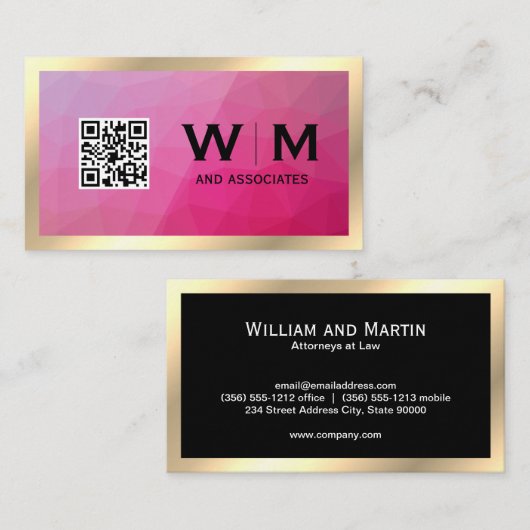 Goud Lijst | Geometrisch | QR-CODE-Visitekaartje Visitekaartje (Voorkant / Achterkant)