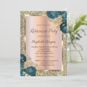 Goud Lijst, Glitter Groene Bloemen Pensioen Kaart (Staand voorkant)