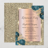 Goud Lijst, Glitter Groene Bloemen Pensioen Kaart (Voorkant / Achterkant)