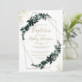 Goud lijst groen modern chic typografie baptisme kaart (Staand voorkant)