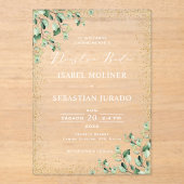Goud Lijst Groen Nuestra Boda Spaans Bruiloft Acryl Uitnodigingen (Voorkant)