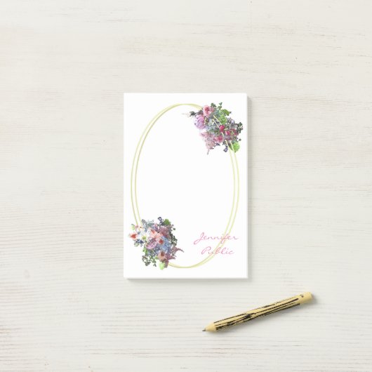 Goud Lijst Hand Script Sjabloon Waterverf Flowers Post-it® Notes (Op bureau)