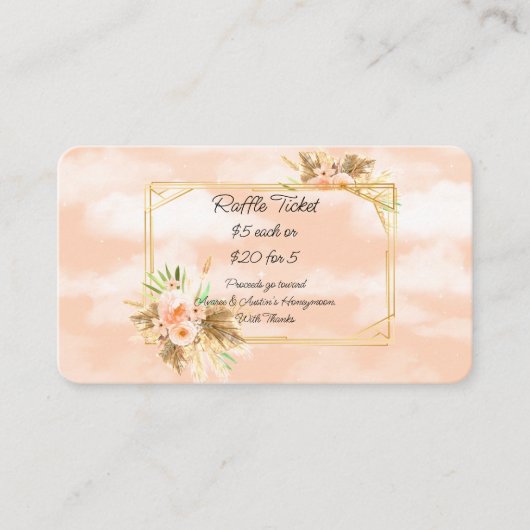 Goud Lijst Koral Waterverf Flowers Raffle Informatiekaartje (Voorkant)