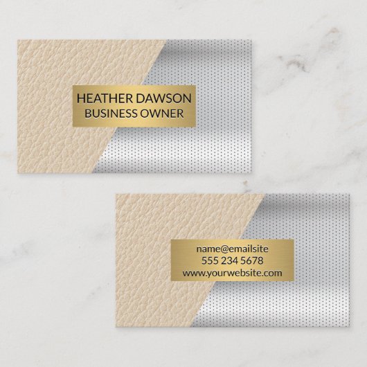 Goud Lijst | Leder | geperforeerd metaal Visitekaartje (Voorkant / Achterkant)