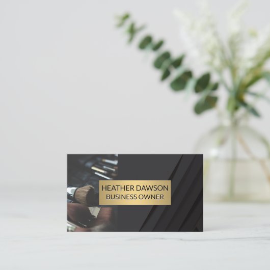 Goud Lijst | Leder | Zwarte Panels Mua Brushes Visitekaartje (Staand voorkant)