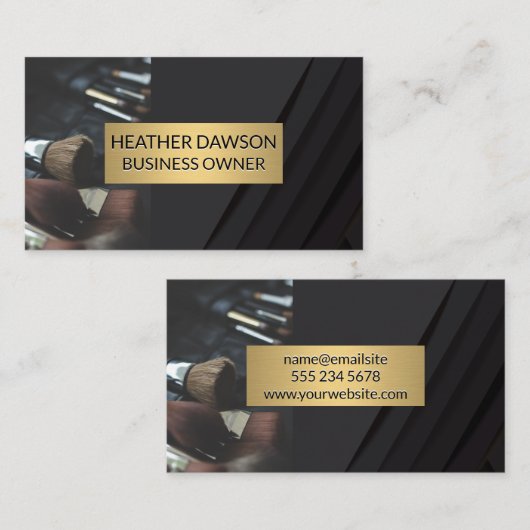 Goud Lijst | Leder | Zwarte Panels Mua Brushes Visitekaartje (Voorkant / Achterkant)