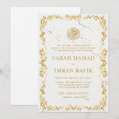 Goud Lijst Marmer Islamitisch Moslim Bruiloft Kaart (Voorkant / Achterkant)