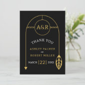 Goud lijst met blad en initialen bedankkaart (Staand voorkant)