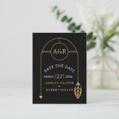 Goud lijst met blad en initialen Save the Date Briefkaart (Staand voorkant)