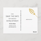Goud lijst met blad en initialen Save the Date Briefkaart (Achterkant)