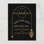 Goud lijst met blad en initialen Save the Date Briefkaart (Voorkant)