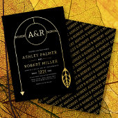 Goud lijst met blad, initialen zwart bruiloft folie uitnodiging