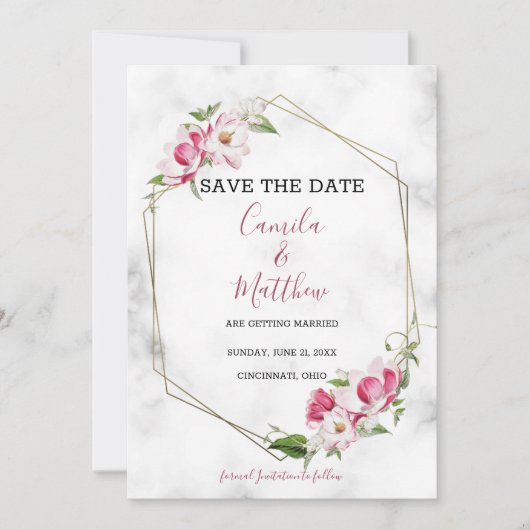 Goud Lijst met bloemen Save The Date (Voorkant)
