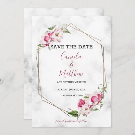 Goud Lijst met bloemen Save The Date (Voorkant / Achterkant)