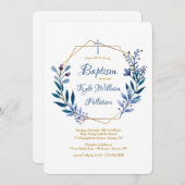 Goud Lijst met Blue Branches Religious Invitation Kaart (Voorkant / Achterkant)