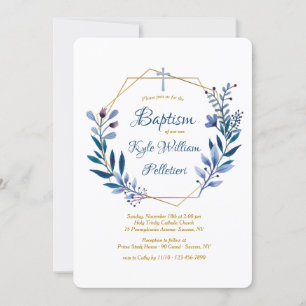 Goud Lijst met Blue Branches Religious Invitation Kaart