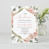 Goud lijst met rozen Baby shower in het Spaans Kaart (Staand voorkant)