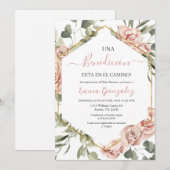 Goud lijst met rozen Baby shower in het Spaans Kaart (Voorkant / Achterkant)