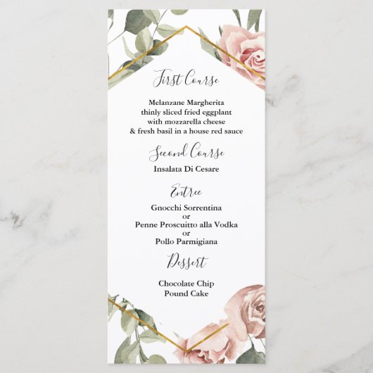 Goud lijst met rozen quinceañera Menu Sjabloon (Voorkant)
