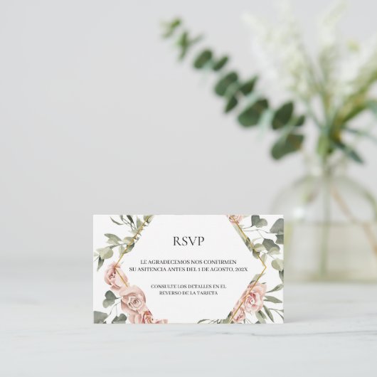 Goud lijst met rozen quinceañera RSVP-kaart Informatiekaartje (Staand voorkant)
