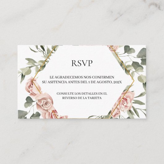Goud lijst met rozen quinceañera RSVP-kaart Informatiekaartje (Voorkant)