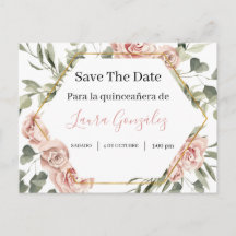 Goud lijst met rozen Save the Date quinceañera