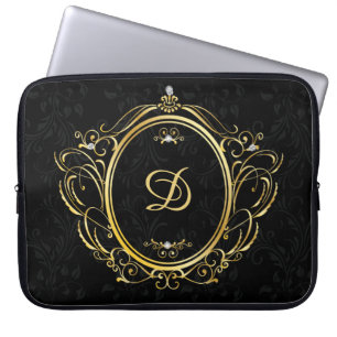 Goud lijst met zwarte dampachtergrond laptop sleeve