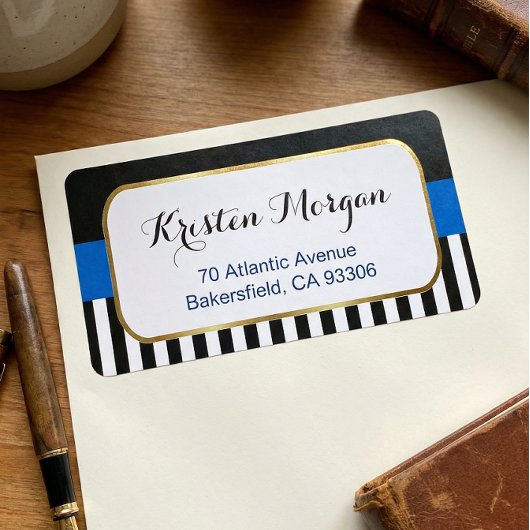 Goud Lijst met zwarte marinestrepen Etiket