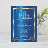 Goud Lijst Metallic Blauw 50ste Verjaardagsfeest Kaart (Staand voorkant)