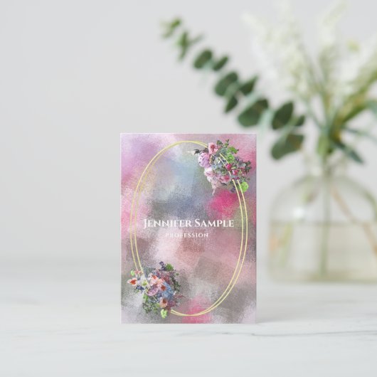 Goud Lijst Modern Chique Waterverf Abstract Bloeme Visitekaartje (Staand voorkant)