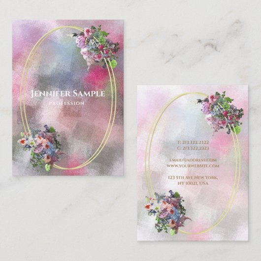 Goud Lijst Modern Chique Waterverf Abstract Bloeme Visitekaartje (Voorkant / Achterkant)