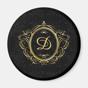 Goud lijst monogram met zwarte demask back magneet