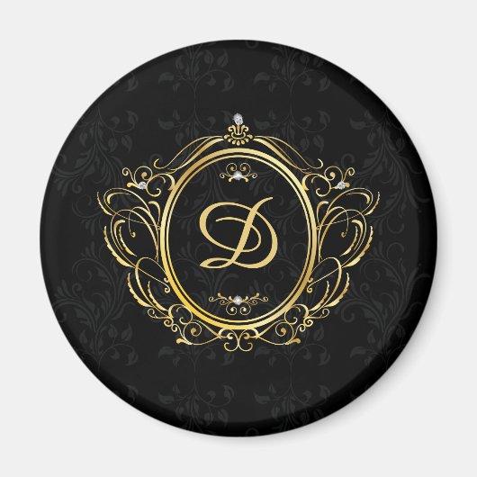 Goud  lijst monogram met zwarte demask back magneet (Voorkant)