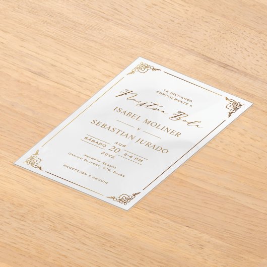 Goud Lijst Motif Nuestra Boda Spaans Bruiloft Acryl Uitnodigingen (Laagn)