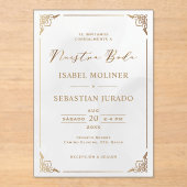 Goud Lijst Motif Nuestra Boda Spaans Bruiloft Acryl Uitnodigingen (Voorkant)