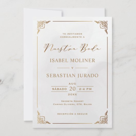 Goud Lijst Motif Nuestra Boda Spaans Bruiloft Kaart (Voorkant)