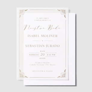 Goud Lijst Motif Nuestra Boda Spaans Bruiloft Vellum Uitnodigingen