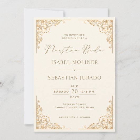Goud Lijst  Nuestra Boda Spaans Bruiloft Kaart (Voorkant)