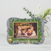 Goud Lijst op Pine Weathered Wood Fancy Knipfoto Feestdagenkaart (Staand voorkant)