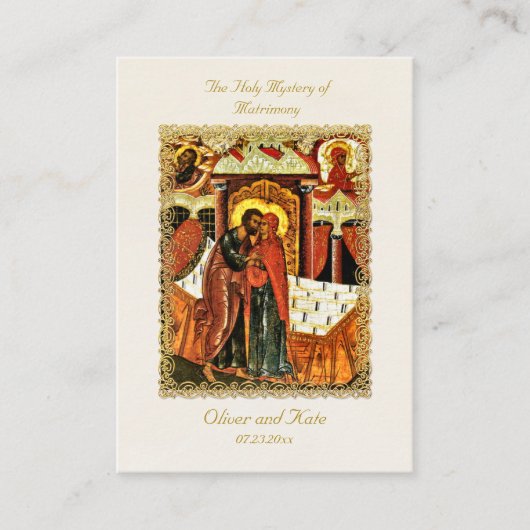 Goud Lijst Orthodox Bruiloft Gebed Kaart Plaatskaartje (Voorkant)